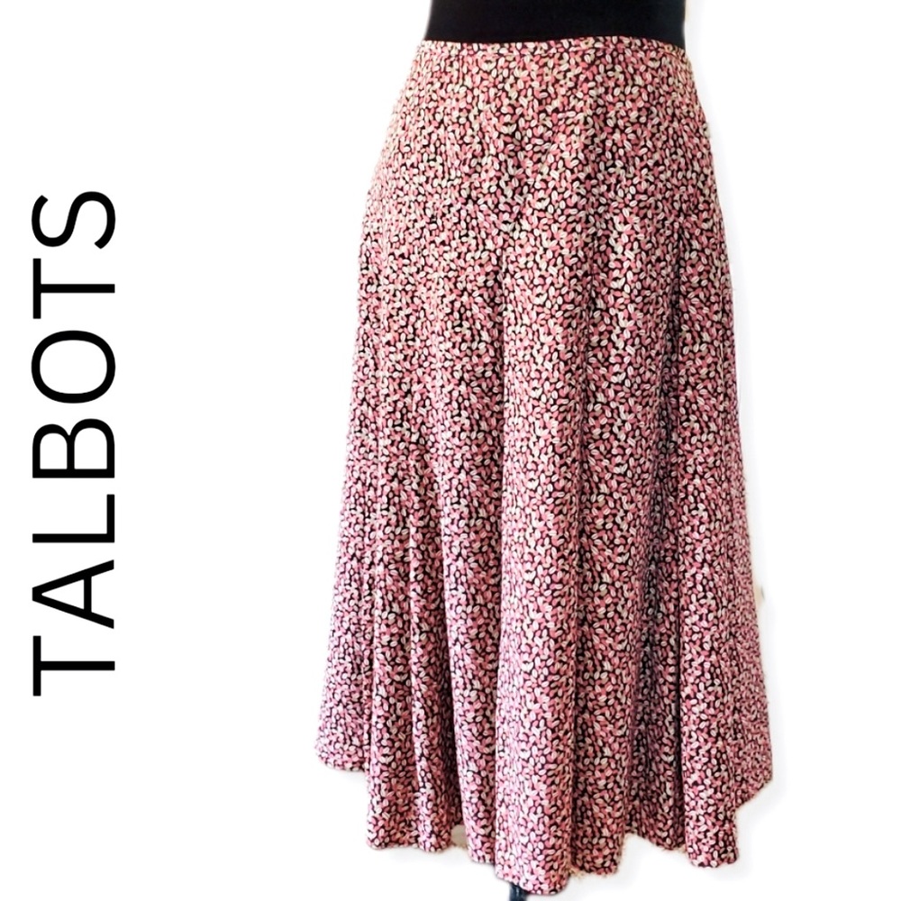 Talbots Womens Silk A Line Pleated Flowy Pink Black Grey Fully Lined Midi Skirt